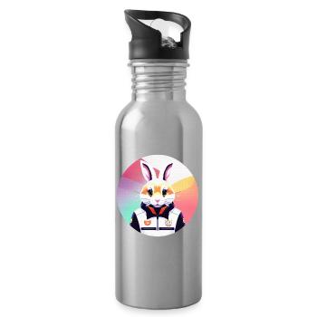 Bunny, Rabbit, Easter Bunny - Water bottle with straw - silver - Right