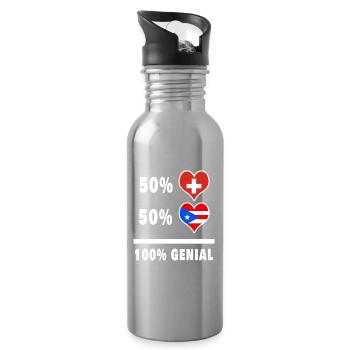 Puerto Rico und Schweiz 100% Genial Flagge - Trinkflasche mit integriertem Trinkhalm - Lightsilver - Rechts