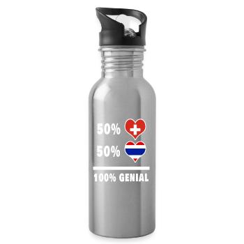 Thailand und Schweiz 100% Genial Flagge - Trinkflasche mit integriertem Trinkhalm - Lightsilver - Rechts