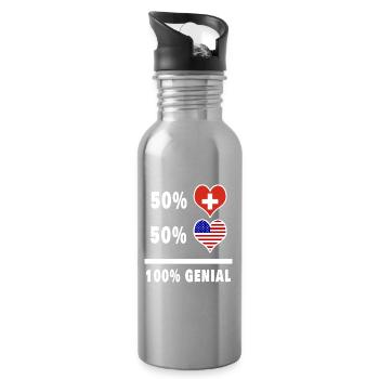 USA und Schweiz 100% Genial Flagge - Trinkflasche mit integriertem Trinkhalm - Lightsilver - Rechts