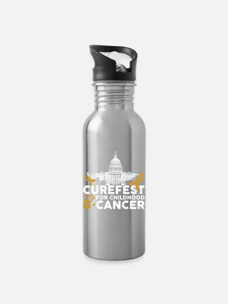 Curefest Kinderkrebs-Band - Trinkflasche mit integriertem Trinkhalm - Lightsilver
