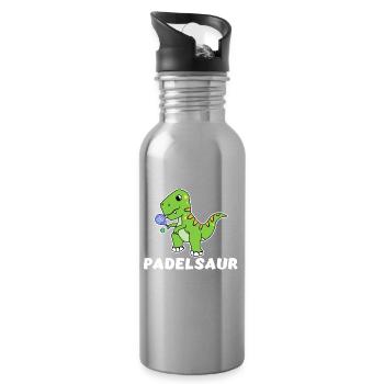 Dinosaurier Padel Cooler Spruch Padelspiel Tennis - Trinkflasche mit integriertem Trinkhalm - Lightsilver - Rechts