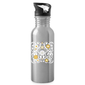 Blumenfest L weiß und gelb - Trinkflasche mit integriertem Trinkhalm - Lightsilver - Rechts