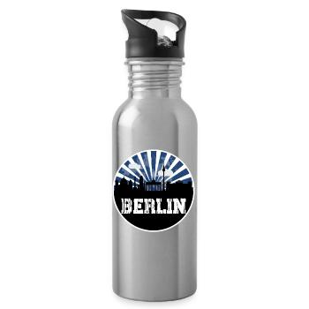 Berlin Skyline Blue Hour - Water bottle with straw - silver - Right