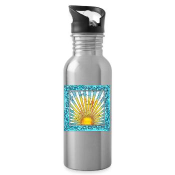 Sunrise with ray pattern - Mallorca Ibiza - Water bottle with straw - silver - Right