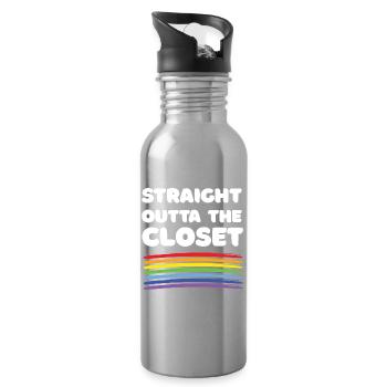 Pride Month - Straight Outta The Closet - Water bottle with straw - silver - Right