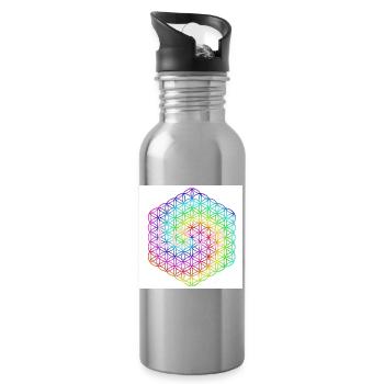 Flower of Life - 5th Dimension - Mandala - love - Water bottle with straw - silver - Right