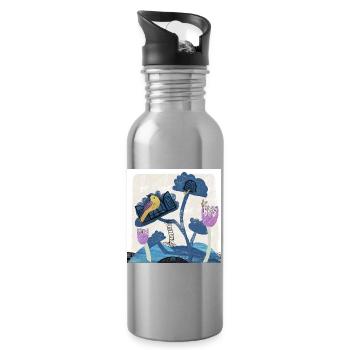 Happy Spring Animals Illustration - Water bottle with straw - silver - Right