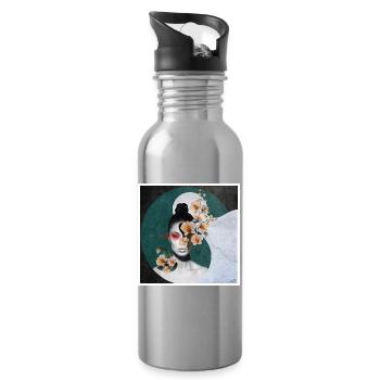 Blumen im POSTER - Trinkflasche mit integriertem Trinkhalm - Lightsilver - Rechts