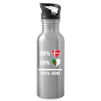 Algerien und Dänemark 100% geniale Flagge - Trinkflasche mit integriertem Trinkhalm - Lightsilver - Rechts