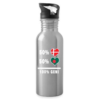 Bangladesh and Denmark 100% genius flag - Water bottle with straw - silver - Right
