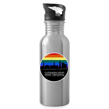 Hamburg Skyline Regenbogen - Trinkflasche mit integriertem Trinkhalm - Lightsilver - Rechts