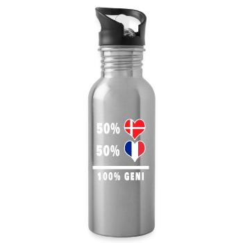 France and Denmark 100% genius flag - Water bottle with straw - silver - Right