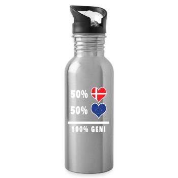 Europe and Denmark 100% genius flag - Water bottle with straw - silver - Right