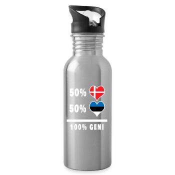 Estonia and Denmark 100% genius flag - Water bottle with straw - silver - Right