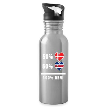 Costa Rica and Denmark 100% Genius Flag - Water bottle with straw - silver - Right