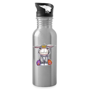 Grinse Esel - ein Lächeln sagt mehr als 1000 Worte - Trinkflasche mit integriertem Trinkhalm - Lightsilver - Rechts