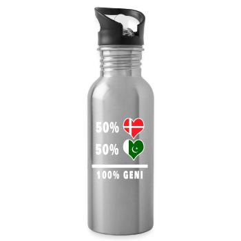Pakistan and Denmark 100% genius flag - Water bottle with straw - silver - Right