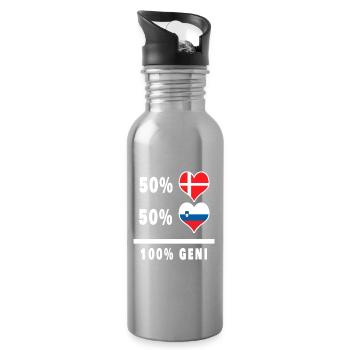 Slovenia and Denmark 100% genius flag - Water bottle with straw - silver - Right