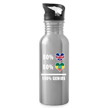 Ethiopia and Great Britain 100% Genius Flag - Water bottle with straw - silver - Right