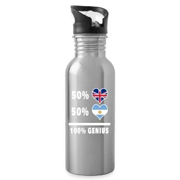 Argentinien und Großbritannien 100% Genius Flagge - Trinkflasche mit integriertem Trinkhalm - Lightsilver - Rechts