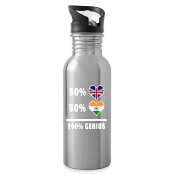Inde et Grande-Bretagne 100% Genius Flag - Gourde avec paille intégrée - argent clair - Droite