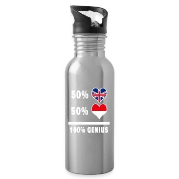 Indonesia and Great Britain 100% Genius Flag - Water bottle with straw - silver - Right