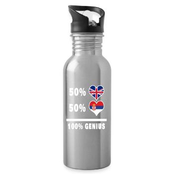 Serbien und Großbritannien 100% Genius Flagge - Trinkflasche mit integriertem Trinkhalm - Lightsilver - Rechts