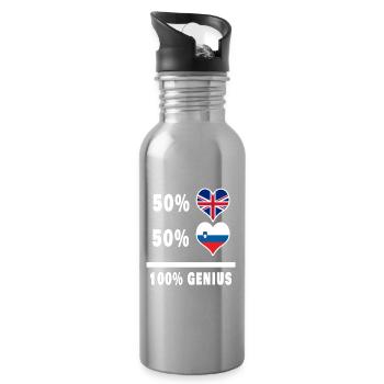 Slovenia and Great Britain 100% Genius Flag - Water bottle with straw - silver - Right