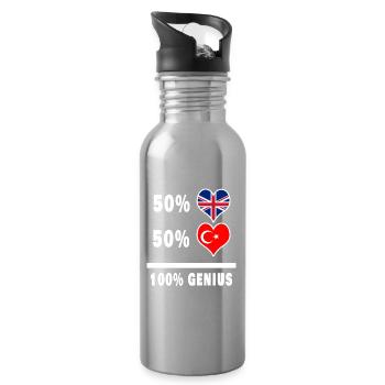Turkey and Great Britain 100% Genius Flag - Water bottle with straw - silver - Right