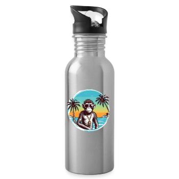Cool Affe*Sommer Strand Design - Trinkflasche mit integriertem Trinkhalm - Lightsilver - Rechts
