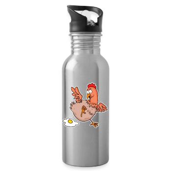 Lustiges Huhn - Landwirt Landwirte Huhn Hühner - Trinkflasche mit integriertem Trinkhalm - Lightsilver - Rechts