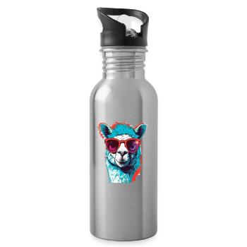 Funny Llama with sunglasses - Water bottle with straw - silver - Right