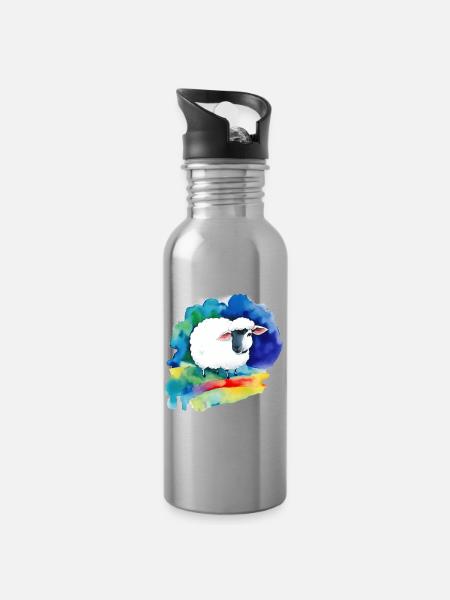 Schaf - Trinkflasche mit integriertem Trinkhalm - Lightsilver