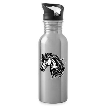 Horse Tattoo Horse Riding Girl Magic Magical - Water bottle with straw - silver - Right