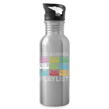 Rainbow Cassette Grid Print - Water bottle with straw - silver - Right