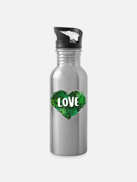 Heart Earth Mother Nature Saying Nature Conservation Environment - Water bottle with straw - silver