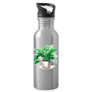 Aquarelles de plantes d’intérieur - Gourde avec paille intégrée - argent clair - Droite