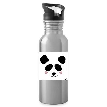 Panda Poster - Trinkflasche mit integriertem Trinkhalm - Lightsilver - Rechts