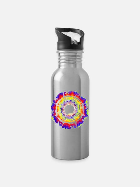 Weinlese - Trinkflasche mit integriertem Trinkhalm - Lightsilver