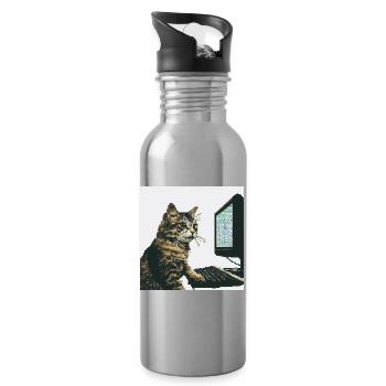 Pixelhackercat - Trinkflasche mit integriertem Trinkhalm - Lightsilver - Rechts