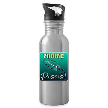 FUNNY BIRTHDAY ZODIAC SIGN PISCES - Water bottle with straw - silver - Right
