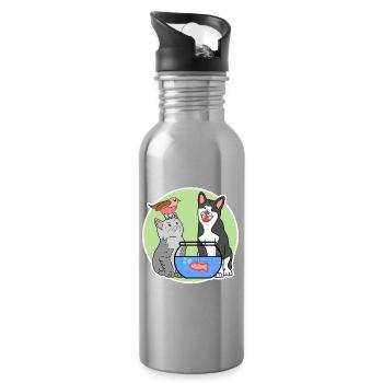 Aquarium, Poisson, Chien, Chat, Animaux de compagnie, Animaux domestiques, Animaux de compagnie, - Gourde avec paille intégrée - argent clair - Droite