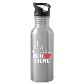 Ich Liebe Tiere Katze Statement Haustiere Hund - Trinkflasche mit integriertem Trinkhalm - Lightsilver - Rechts