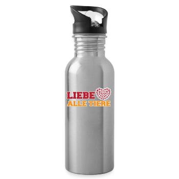 Heimtier Ich Liebe Tiere Statement Herz Haustiere - Trinkflasche mit integriertem Trinkhalm - Lightsilver - Rechts