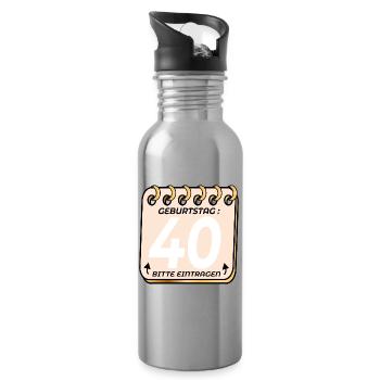 40. Geburtstag - Geburtstagsliste VIERZIG - Trinkflasche mit integriertem Trinkhalm - Lightsilver - Rechts