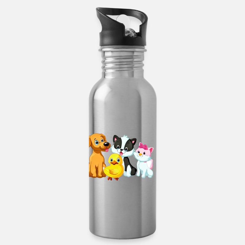 adorable chiot chat canard illustration - Gourde avec paille intégrée - argent clair