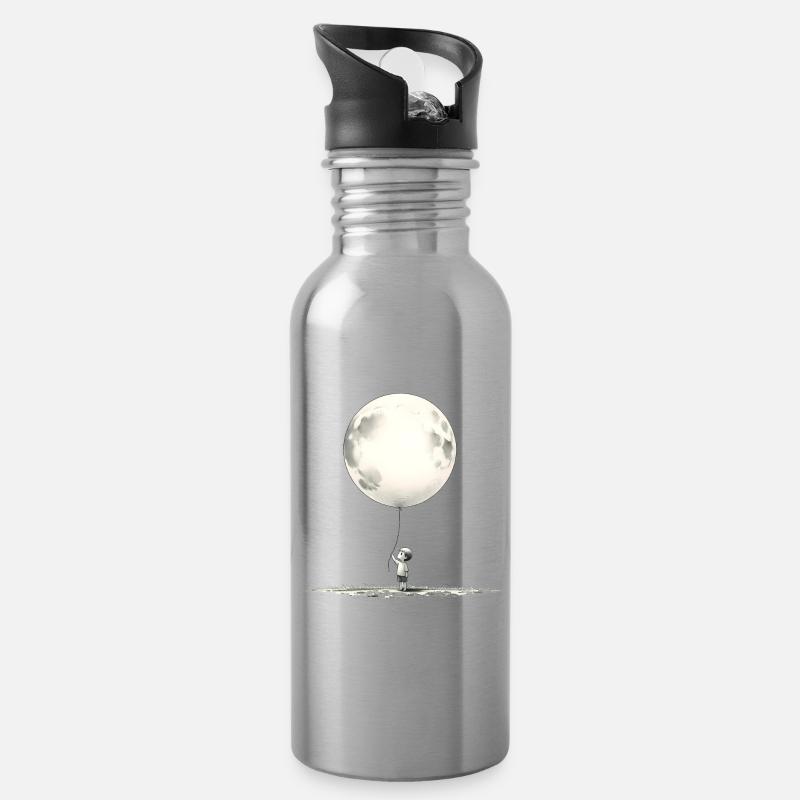 Enfant avec ballon de lune - Gourde avec paille intégrée - argent clair