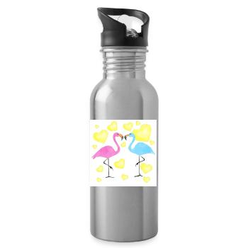 Verliebte Flamingos - Trinkflasche mit integriertem Trinkhalm - Lightsilver - Rechts