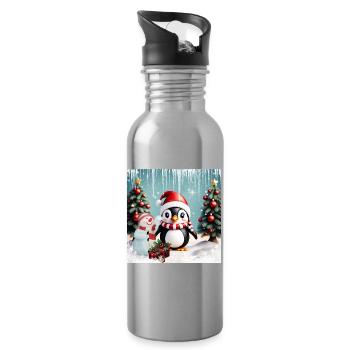 Pingouin drôle mignon - Gourde avec paille intégrée - argent clair - Droite